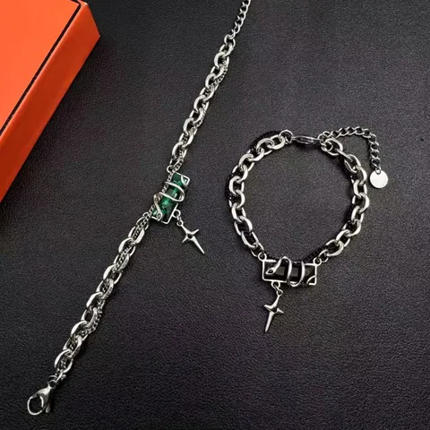Hip-Hop-Titanstahl-Kettenarmband Mit Umwickeltem Rechteckigem Edelstein-Stern-Charm Punk Gothic Street Schmuck Für Herren Damen
