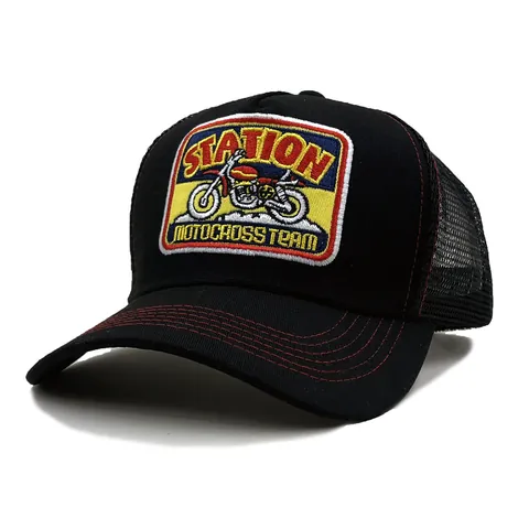 Gorra Trucker Bordado de Motocicleta Vintage Malla Transpirable Color de Contraste Gorra de Béisbol para Hombre Mujer Protección Solar Ajustable