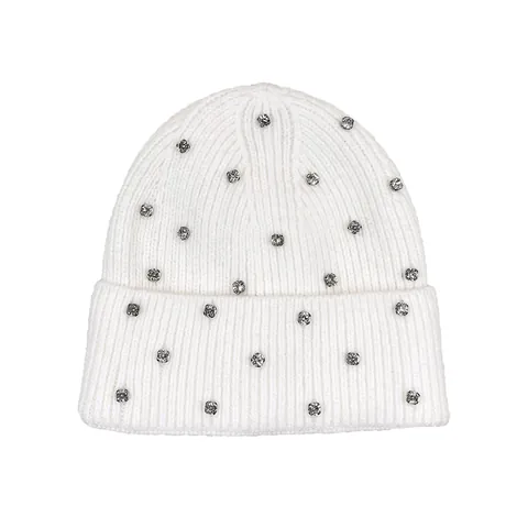 Cappello Beanie in Maglia Invernale da Donna Moda con Strass Acrilico Caldo a Coste Slouchy con Risvolto Scintillante