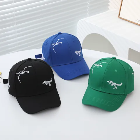 Casquette de Baseball pour Enfants avec Broderie Squelette de Dinosaure 100% Coton Chapeau de Soleil Réglable pour Garçons Filles