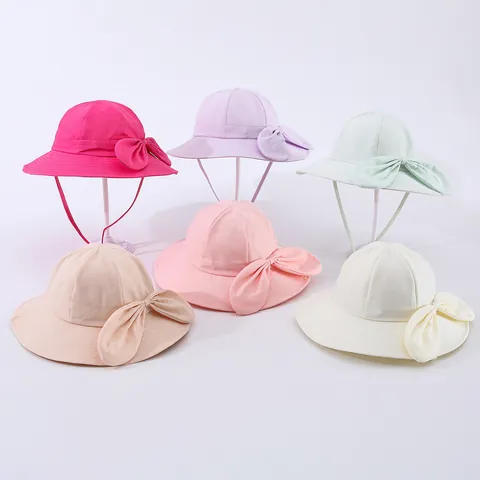 Girls Big Bow Wide Brim Sun Hat Quick Dry Fisherman Bucket Hat Adjustable Chin Strap Summer Outdoor Beach
