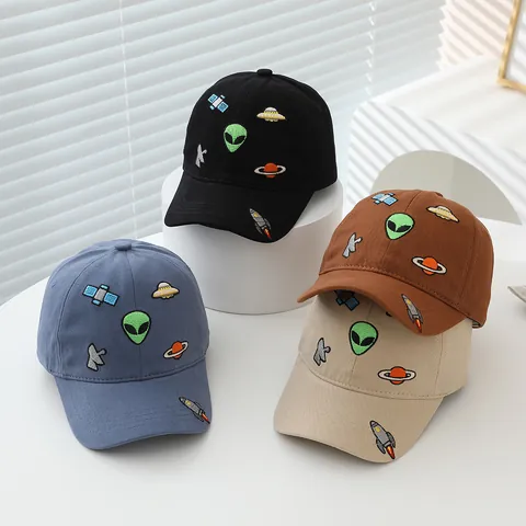 Kids Alien Space Embroidered Baseball Cap Cotton Blend Adjustable Sun Hat UFO Rocket Pattern Casual Fashion For Boys Girls