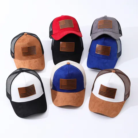 Cappello Trucker Retro in Camoscio Con Toppa Bandiera USA Per Uomo Donna Rete Traspirante Berretto da Baseball Regolabile Parasole