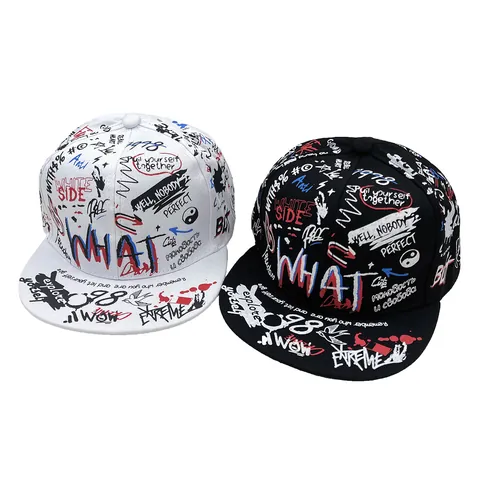 Unisex Graffiti Print Baseball Cap Streetwear Hip Hop Flat Brim Snapback Hat Polyester Sun Protection Adjustable Cap