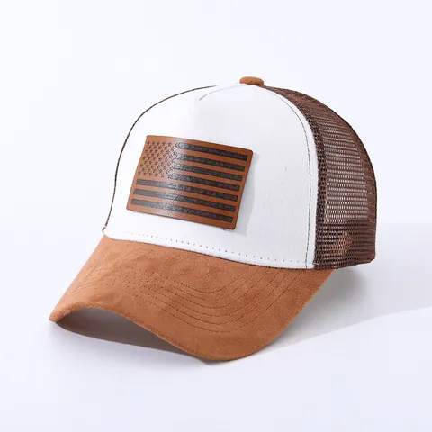 Cappello Trucker Retro in Camoscio Con Toppa Bandiera USA Per Uomo Donna Rete Traspirante Berretto da Baseball Regolabile Parasole