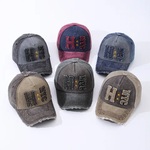 Gorra de Béisbol de Algodón Lavado Vintage Con Bordado NYC Desgastado Sombrero de Sol Hombre Mujer Ajustable Streetwear Color de Contraste