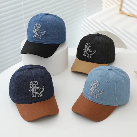 Kinder Dinosaurier Stickerei Baseballkappe Baumwolle Denim Patchwork Sonnenhut Für Jungen Mädchen Kleinkinder Outdoor Verstellbar