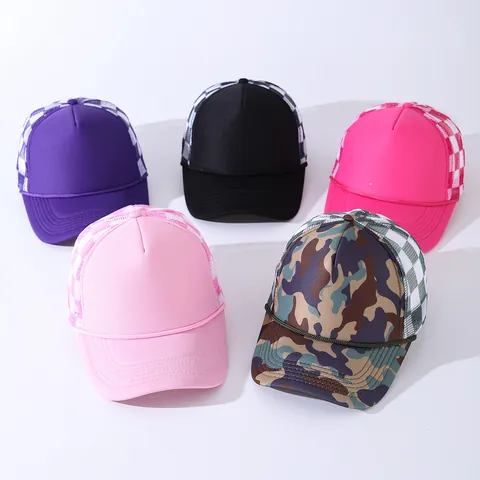 Unisex Checkerboard Mesh Trucker Hat Adjustable Cotton Polyester Baseball Cap For Outdoor Sun Protection Daily Streetwear