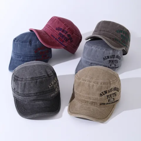 Vintage Gewaschene Baumwolle Cadet Cap Für Herren Damen Amerikanisches Retro Stickerei Youth 1995 Flache Militärmütze Verstellbare Outdoor Sonnenhut