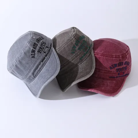 Vintage Gewaschene Baumwolle Cadet Cap Für Herren Damen Amerikanisches Retro Stickerei Youth 1995 Flache Militärmütze Verstellbare Outdoor Sonnenhut