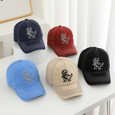 Kinderen Jongens Dinosaurus Borduursel Honkbalpet Katoen Contraststiksel Verstelbare Zonneklep Cartoon Snapback Pet