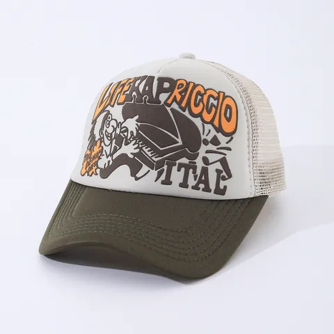 Berretto Trucker Retro Americano per Uomo Donna Cappello da Baseball Traspirante in Rete Con Stampa Lettera Pianoforte Cartoon Parasole Regolabile Streetwear