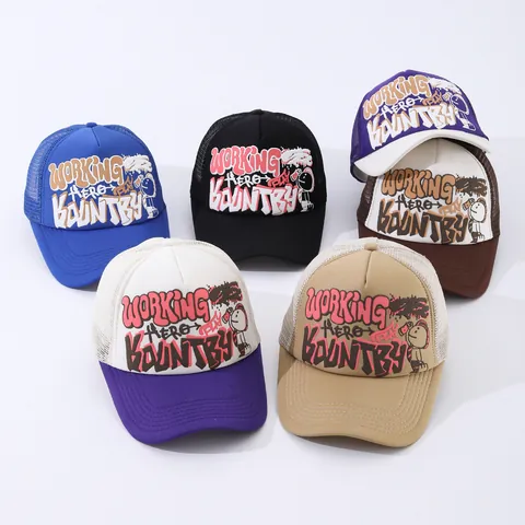Graffiti Print Trucker Hat For Men Women Breathable Mesh Baseball Cap Adjustable Outdoor Sun Hat Streetwear Snapback Cap