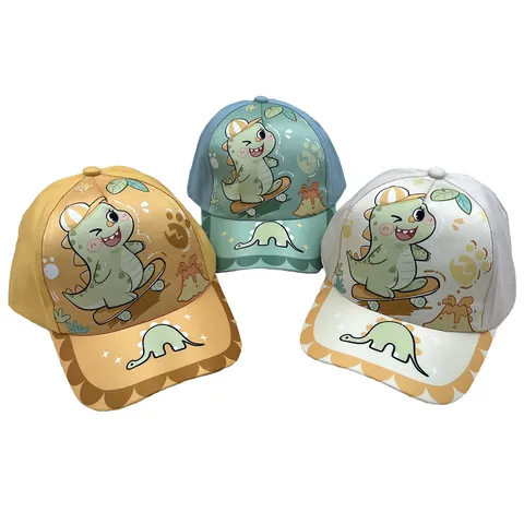 Casquette de Baseball Dinosaure Skateboard Dessin Animé pour Enfants Polyester Protection Solaire Bord Incurvé Réglable Chapeau Extérieur