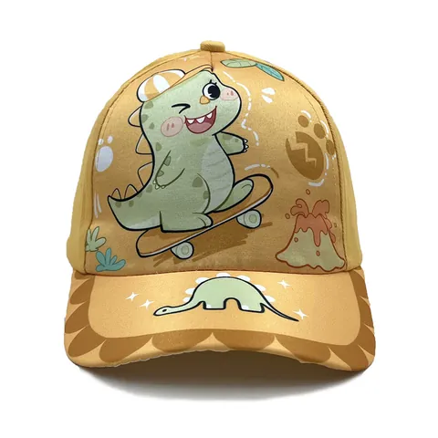 Casquette de Baseball Dinosaure Skateboard Dessin Animé pour Enfants Polyester Protection Solaire Bord Incurvé Réglable Chapeau Extérieur