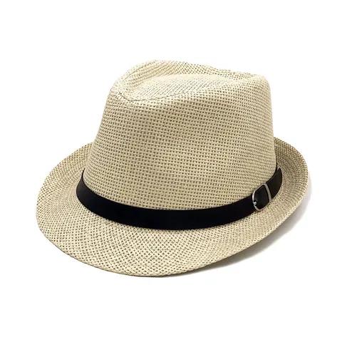 Chapeau Fedora Classique en Paille de Papier Hommes Femmes Avec Boucle de Ceinture Bord Court Protection Solaire Panama Jazz Chapeau de Plage