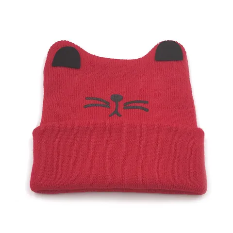 Berretto a Maglia per Bambini Orecchie da Gatto Invernale Caldo Motivo Animale Bordi Arrotolati Cappello Morbido per Neonati