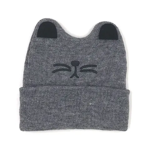 Berretto a Maglia per Bambini Orecchie da Gatto Invernale Caldo Motivo Animale Bordi Arrotolati Cappello Morbido per Neonati