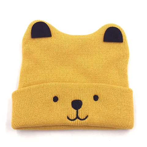 Baby Knitted Beanie Hat Cute Cartoon Bear Ears Winter Warm Crochet Cap For Toddler Infant Boys Girls Soft Embroidery Hat