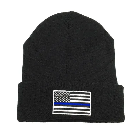 Berretto a Maglia Con Ricamo Bandiera Americana Thin Blue Line Per Uomo Donna Inverno Caldo Outdoor Sci Nero Knit Hat