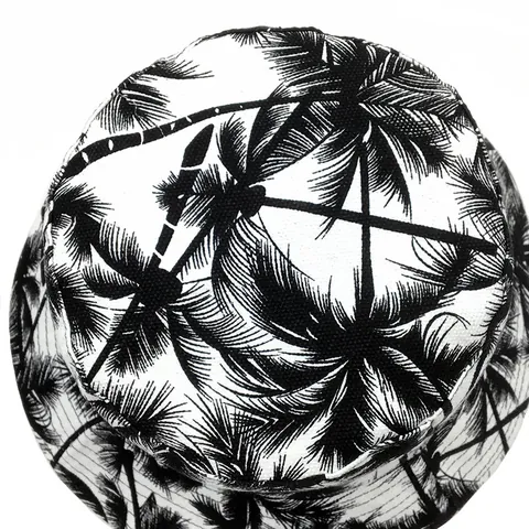 Vintage Coconut Tree Print Cotton Bucket Hat Retro Sunshade Sun Hat Casual Travel Beach Outdoor Fisherman Hat For Women Men