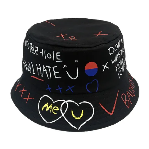 Unisex Καπέλο Bucket με Γκράφιτι Βαμβακερό Streetwear Καπέλο Προστασίας από τον Ήλιο με Εκτύπωση Καρδιάς και Γραμμάτων για Υπαίθρια Ταξίδια Καθημερινό Casual Καπέλο