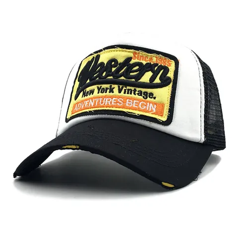Vintage New York Western Κεντημένο Trucker Καπέλο Δίχτυ Αναπνεύσιμο Σκίαση Ταλαιπωρημένο Καπέλο Μπέιζμπολ για Άνδρες Γυναίκες Casual