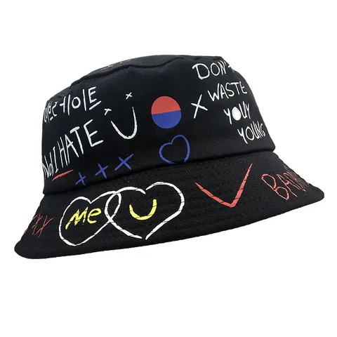 Unisex Καπέλο Bucket με Γκράφιτι Βαμβακερό Streetwear Καπέλο Προστασίας από τον Ήλιο με Εκτύπωση Καρδιάς και Γραμμάτων για Υπαίθρια Ταξίδια Καθημερινό Casual Καπέλο