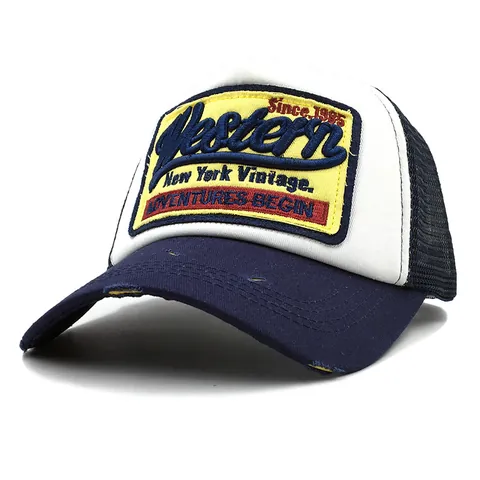 Casquette Trucker Vintage Brodée New York Western Filet Respirant Pare-soleil Casquette de Baseball Distressed pour Hommes Femmes