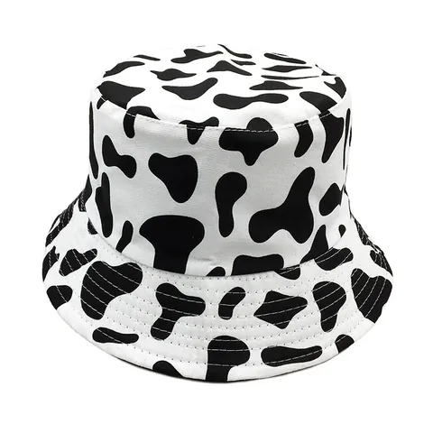 Reversible Cotton Bucket Hat Cow Print Checkerboard Floral Pattern Outdoor Sun Protection Sun Hat For Women Men Summer