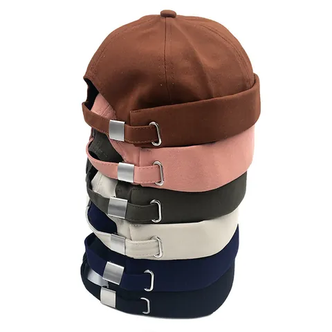 Gorro Docker de Algodón Vintage Sin Ala Landlord Cap para Hombre Mujer Color Sólido Estilo Japonés Retro Ajustable Sombrero Sol