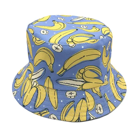 Vintage Printed Cotton Bucket Hat For Women Men Banana Cake Ice Cream Pattern Outdoor Casual Fisherman Sun Protection Cap