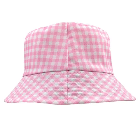 Cappello da Pescatore in Cotone Gingham a Doppia Faccia Donna Rosa Bianco Quadretti Parasole Casual Spiaggia