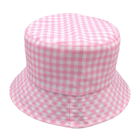 Cappello da Pescatore in Cotone Gingham a Doppia Faccia Donna Rosa Bianco Quadretti Parasole Casual Spiaggia