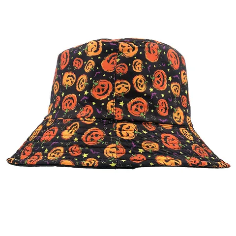 Halloween Pompoen Geest Bedrukte Katoenen Vissershoed Grappig Casual Hiphop Zonbescherming Hoed Voor Heren Vrouwen Feest
