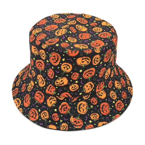 Halloween Pompoen Geest Bedrukte Katoenen Vissershoed Grappig Casual Hiphop Zonbescherming Hoed Voor Heren Vrouwen Feest