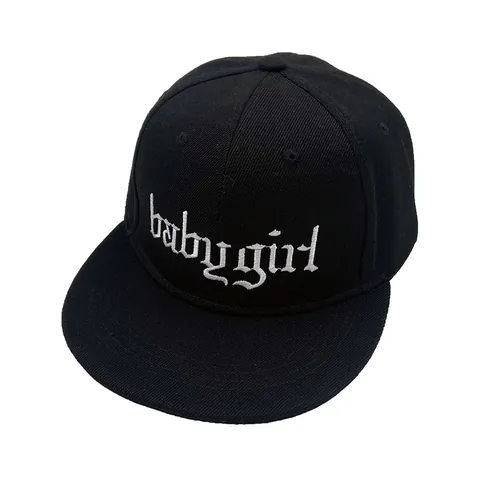 Berretto da Baseball a Tesa Piatta in Cotone Nero da Donna Con Ricamo Gotico Babygirl Bianco Snapback Regolabile Hip Hop Streetwear Cappello da Sole