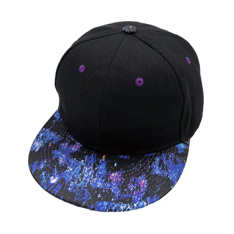 Casquette de Baseball Snapback Hip Hop Unisexe Impression Galaxie Étoilée Visière Plate Réglable Coton Streetwear Chapeau Noir