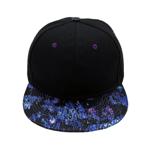 Casquette de Baseball Snapback Hip Hop Unisexe Impression Galaxie Étoilée Visière Plate Réglable Coton Streetwear Chapeau Noir