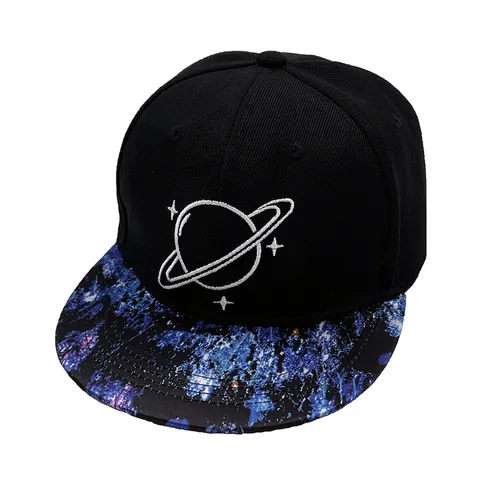 Space Saturn Embroidery Baseball Cap Galaxy Starry Sky Print Brim Adjustable Cotton Snapback Hat For Men Women Outdoor Sports