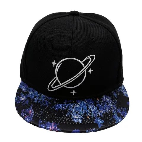 Space Saturn Embroidery Baseball Cap Galaxy Starry Sky Print Brim Adjustable Cotton Snapback Hat For Men Women Outdoor Sports