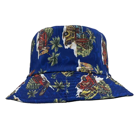 Unisex Βαμβακερό Καπέλο Bucket με Τροπικούς Φοίνικες και Vintage Αυτοκίνητα Προστασία από τον Ήλιο Αναπνεύσιμο Καπέλο για Παραλία και Ταξίδια