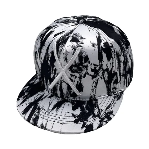 Berretto da Baseball Snapback Hip Hop Falda Piatta in Cotone Con Motivo Graffiti Schizzi d'Inchiostro Ricamo X Streetwear Regolabile