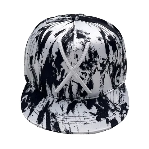 Berretto da Baseball Snapback Hip Hop Falda Piatta in Cotone Con Motivo Graffiti Schizzi d'Inchiostro Ricamo X Streetwear Regolabile