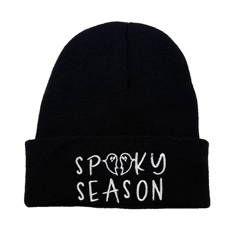 Spooky Season Halloween Fantasma Ricamo Berretto Per Uomo Donna Inverno Caldo Cappello A Maglia Acrilico Morbido Skull Cap Nero