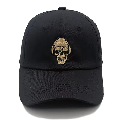 Casquette de Baseball en Coton pour Hommes Hip Hop Broderie de Crâne Ajustable Dad Hat Protection Solaire Streetwear Sport Noir