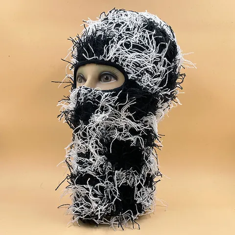 Acryl Strick Sturmhaube Mit Quasten Punk Zerstört Full Face Maske Für Herren Damen Outdoor Ski Warm Halten Hut