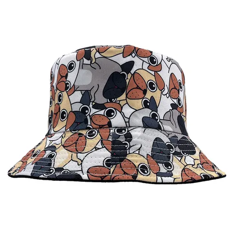 Unisex Volwassenen Polyester Mops Hond Print Vissershoed Opvouwbaar UV Bescherming Zomer Zonnehoed Voor Outdoor Reizen Casual