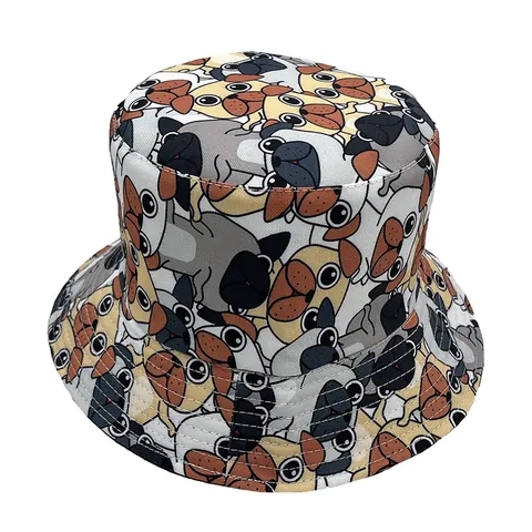 Unisex Volwassenen Polyester Mops Hond Print Vissershoed Opvouwbaar UV Bescherming Zomer Zonnehoed Voor Outdoor Reizen Casual