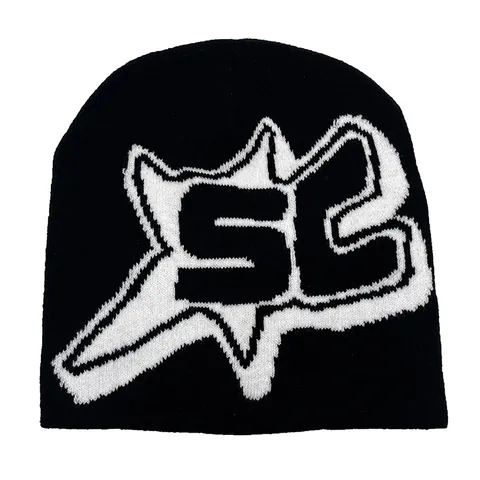 Unisex Winter Warm Acrylic Knitted Beanie Hat With Letters Star Jacquard Contrast Color Outdoor Sports Skull Cap Beanie